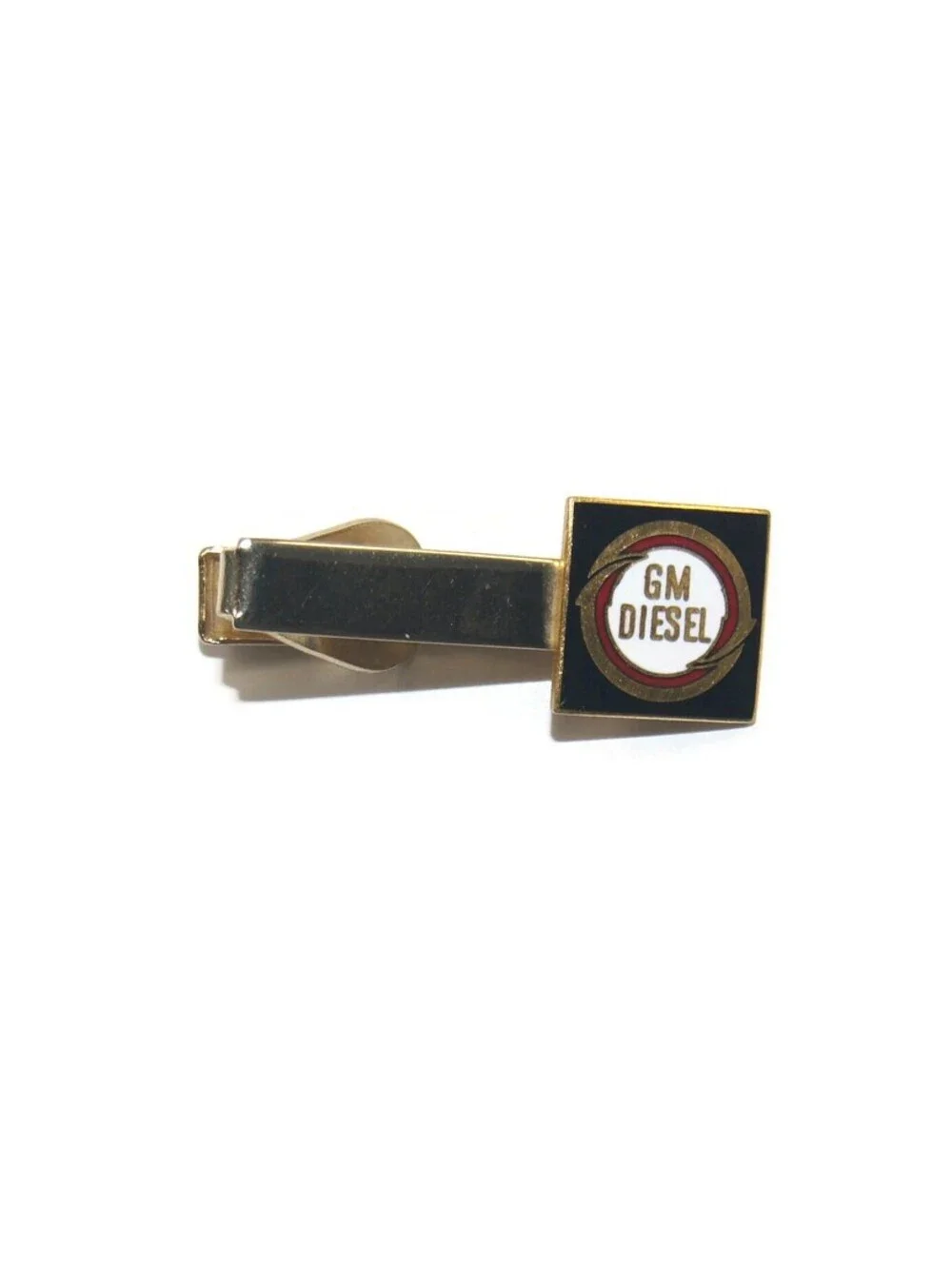 Vintage Gold Tone, Black and White Enamel GM Diesel Logo Tie Clip.